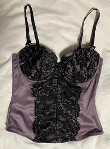 H&M Púrpura Satinado Negro Encaje Sexy Corsé Bustier Top EE. UU. Talla 34B/EUR 75B - Imagen 1 de 8