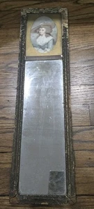 Antikes Kunsthandwerk Uhrwerk Holz Spiegel groß Renaissance Dame Bild - Bild 1 von 7