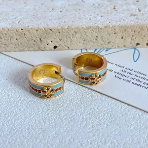 New! Tory Kira Pave Enamel Hinge Antique Earrings Blue Multi with Jewelry Pouch - Picture 1 of 3