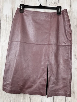 Mauve Purple Leather Pencil Skirt Lined Front Slit Knee Length Large Jan Doe - Image 1 of 4