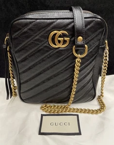 GUCCI MARMONT DOUBLE ZIP CAMERA BLACK BAG * Authentic * - Picture 1 of 13