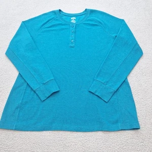 Duluth Trading Co Shirt Womens XL Turquoise Long Sleeve Thermal Henley - Picture 1 of 11