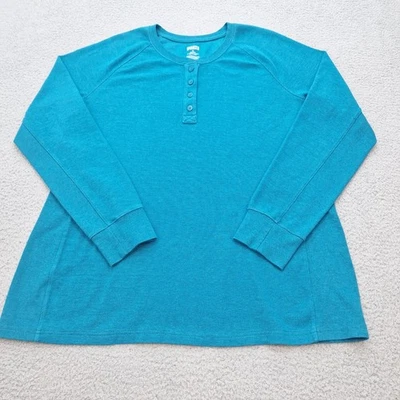 Duluth Trading Co Shirt Womens XL Turquoise Long Sleeve Thermal Henley - Image 1 of 4