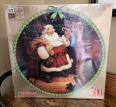 RoseArt Vintage The Night Before Christmas Jigsaw Puzzle 500 Pc 19" Diameter - Image 1 of 2