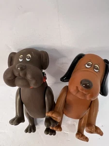 2 Vintage Pound Puppies Brown/Tan Dog Poseable Figures 1986 Tonka Retro 80s - Picture 1 of 15