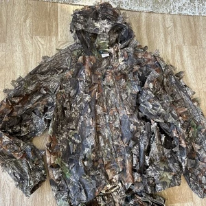 Men’s L/XL Camo Ghillie Leafed Mesh Net Jacket Pants hooded adjustable SET  - Picture 1 of 4
