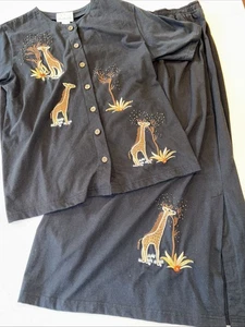 Quacker Factory Giraffe schwarz Rock & Top Set Damen S Pull-On Knopfleiste Bäume - Bild 1 von 7