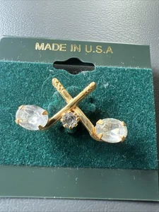 New Roman, Inc, Genuine Austrian Crystal Crossed Double Golf Clubs Lapel Pin - Picture 1 of 9
