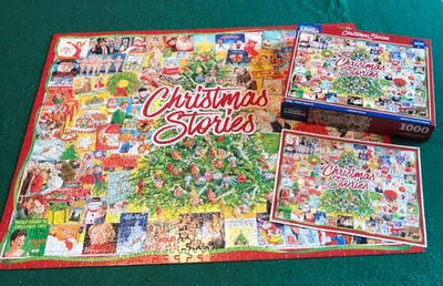 used COMPLETE White Mountain 1000 puzzle CHRISTMAS STORIES books movies fun - Image 1 of 4