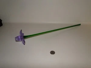 19" Long Stem Blown Glass Purple Flower With Green Stem - Picture 1 of 7