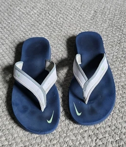 Vintage Y2K Nike Celso Damen-Flip-Flops Größe 9 weiß blau Zehenstegsandalen - Bild 1 von 6