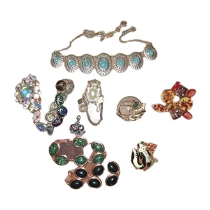 Nachlass Vintage Schmuck Konvolut Armbänder, Strass, Broschen, Halskette einige Gebrauchsspuren - Bild 1 von 10