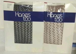 Vintage Hanes Too Pantyhose Zig Zag Fishnet 1 Black 1 Nude Size A/B OA560 Grunge - Picture 1 of 8