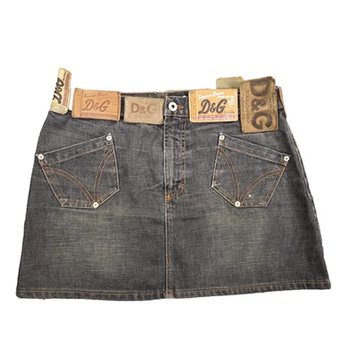 RARO Dolce & Gabbana Vintage Y2k Denim Cuero Parche Mini Falda Mujer 32. Foto 1 de 4