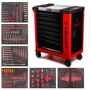 Tool Trolley Cabinet with Tools Steel Workshop Storage Chest Carrier ToolBox - Picture 1 of 11