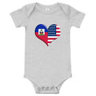 Baby short sleeve one piece Haitian American Flag Heart Haiti Pride