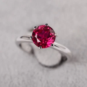Pink Topaz Solitaire Women Ring Lab Created Gemstone 925 Sterling Silver Ring - Picture 1 of 5