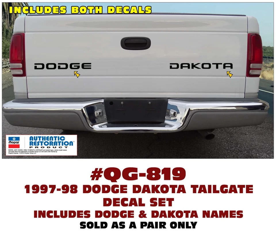 Dodge Dakota QG-819 1997 1998 - JUEGO DE CALCOMANÍAS CON NOMBRE DE PORTÓN TRASERO - CON LICENCIA Foto 1 de 1