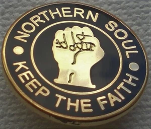 Northern Soul Keep The Faith Kreis schwarz und gold Emaille Pin Anstecker - Bild 1 von 2