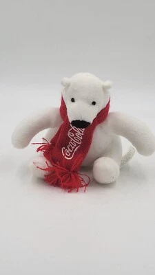 Coca Cola Arctic Home COKE Polar Bear 4" Stuffed Plush Red Scarf - Image 1 of 4