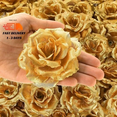 100 rosas artificiales para manualidades, 8,9 cm de oro falso, rosas de seda Foto 1 de 4