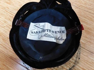 Vintage Black Velvet Pillbox Hat Sax Fifth Ave Millinery Salon W.Veil - Picture 1 of 4
