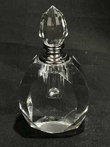 Crystal Perfume Bottle Beautiful Cut Crystal Clear Collectible Art Deco 3-3/4in” - Picture 1 of 6