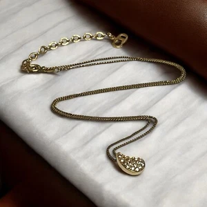 Christian Dior Vintage 80’s Gold Tone Pendant Rhinestone Necklace - Picture 1 of 10