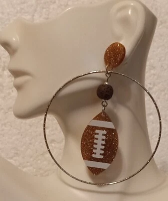 Pendientes de aro de touchdown 3" deportivos marrones día del juego acrílico colgantes Foto 1 de 3