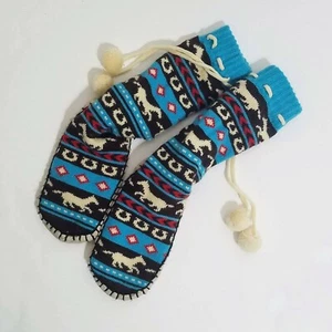 Zapatillas Lazy One M (7/8) Horses Fair Isle Muklul Tejido Suave PomPom Corbata - Imagen 1 de 4