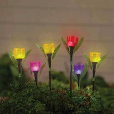 Set of 6 Solar Lighted Multi-Colored Spring Tulip Pathway Garden Stakes - Image 1 of 3