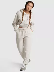PINK Victoria's Secret Ivy Fleece High Waist Sweatpants Womens XXL Beige Logo - Picture 1 of 12