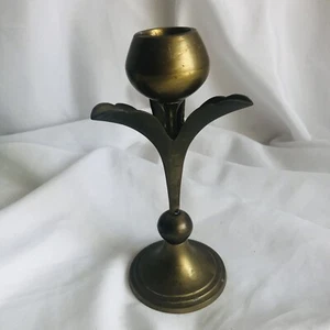 Vintage Brass Tulip Petal Candle Stick Holder MCM Home Decor Made In India - Picture 1 of 7