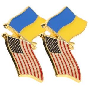 2 Pcs Flag Brooch Lapel Pins Made American Ukrainian - Afbeelding 1 van 12