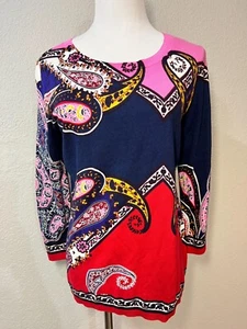 TALBOTS Womens Sz S Muticolor Paisley 3/4 Sleeve Sweater Top NWOT Art Light - Picture 1 of 9