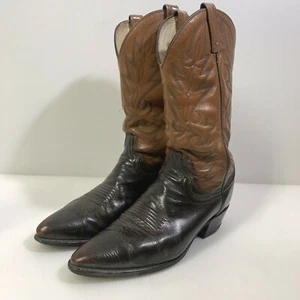 Dan Post Mens 9 D Two Tone Inlay Black Brown Oiled Leather 135036 Pointed Cowboy - Picture 1 of 7