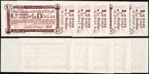 5 banknotes x 0.42 Mark Gold = 1/10 Dollar 1923 - ERLANGEN notgeld - UNC - #H31 - Picture 1 of 5