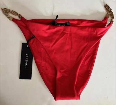 Nuevo Nuevo Nuevo Con Etiquetas Auténtico Fondo de Bikini Versace Rojo Talla 3 Greca Llavero Griego Foto 1 de 4