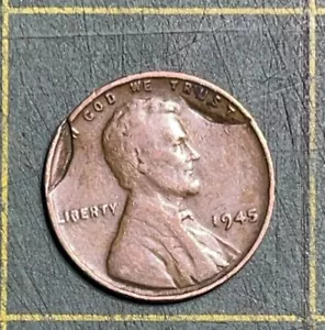 1945 Lincoln Wheat Copper Cent Double Rim Clip Mint Error L Rim No Mint Penny - Bild 1 von 13