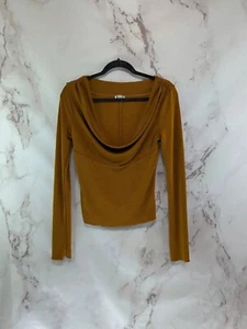 Free People Top Womens Medium Brown Copper Orange Carrie Cowl Neck Long Sleeve - Imagen 1 de 8