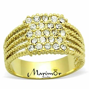 .34 Ct Crystal 14k Gold Ion Plated Stainless Steel Cocktail Fashion Ring Sz 5-10 - Picture 1 of 6