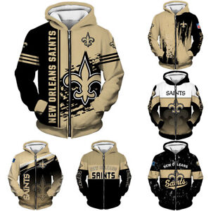 New Orleans Saints Full Zip Hoodie Football Hooded Sweatshirt Casual Jacket Gift