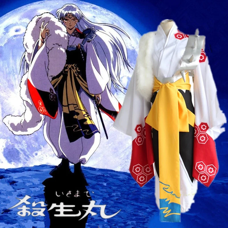 Anime Inuyasha Sesshomaru Cosplay Costume Full Set Kimono Tops Pants Belt Shawl - Image 1 of 4