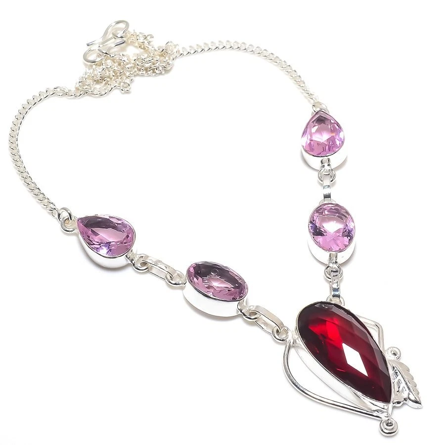 Red Garnet Gemstone Handmade 925 Sterling Silver Jewelry Necklace Size 18" - Image 1 of 1