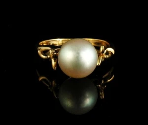 VINTAGE NACHLASS ECHTE 8,0 MM JAPANISCHE AKOYA PERLEN MASSIV 18K GELBGOLD RING - Bild 1 von 7