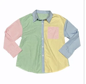 NWOT SHEIN Medium Stripe Long Sleeve Button Up Polyester Shirt Top Women Girls - Picture 1 of 6