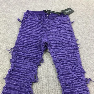 Pantalones de mezclilla Guapi para hombre 32 púrpura desgastado triturados deshilachados de diseñador llamativos - Imagen 1 de 15