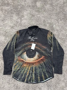 Balmain Paris Long Sleeve Button Up Shirt Men Large Black Collar Adult - Picture 1 of 4