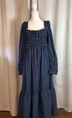 Платье миди Topshop синее черное имбирь XL 14-16 со сборками с длинным рукавом цветущее - Изображение 1 из 4