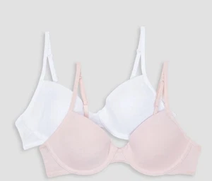 Hanes Mädchen 2er Pack Bügel Flexiwire BH Rosa/Weiß 30A Brandneu T-Shirt Weich - Bild 1 von 7